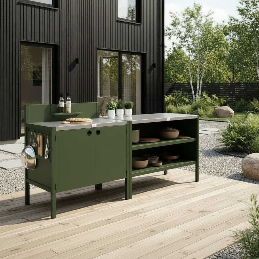 Erikoishinta UMAMI ulkokeittiö moduuli 1 + 2, sisältää suojapeitteen, vihreä / ruostumaton