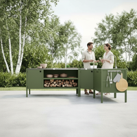 UMAMI ulkokeittiöpaketti, allasmoduuli, kulmamoduuli, moduuli 3, vihreä / ruostumaton teräs