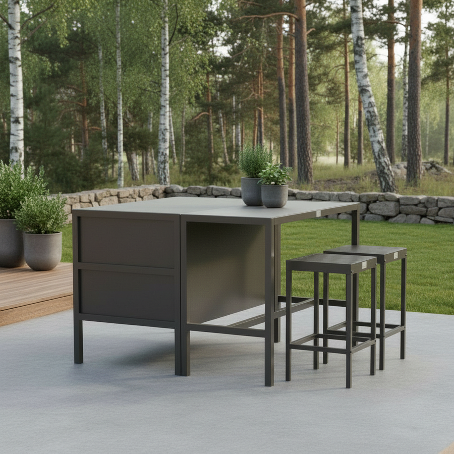 Umami-moduuli 2 baaripöydällä ja 2 baarituolilla, musta